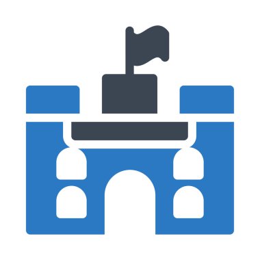 bayrak düz simgesi beyaz arka plan üzerinde izole mavi ve gri renklerde Kalesi