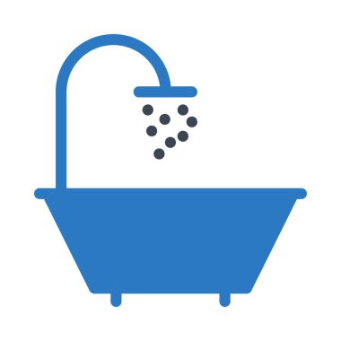 Beyaz arka plan üzerinde izole mavi ve gri renklerde duş düz simgesi