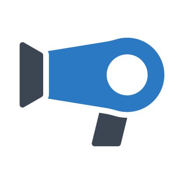 saç kurutma makinesi düz simgesi beyaz backgroundhair, kurutma makinesi izole mavi ve gri renklerde,