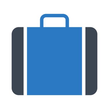 Beyaz arka plan üzerinde izole mavi ve gri renklerde bavul düz simgesi