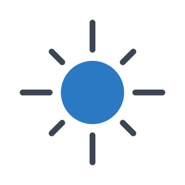 Güneş düz simgesi beyaz arka plan üzerinde izole mavi ve gri renklerde