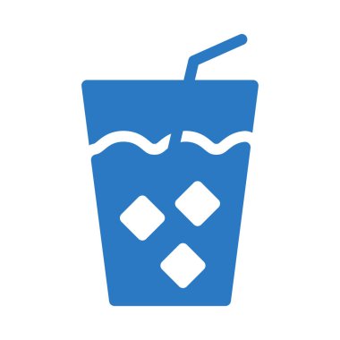 kokteyl simgesiyle buz küpleri düz beyaz arka plan üzerinde izole mavi renkte