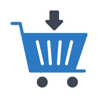 alışveriş sepeti ile ok düz simgesi beyaz arka plan üzerinde izole mavi ve gri renklerde