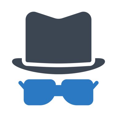 Beyaz arka plan üzerinde izole mavi ve gri renklerde şapka düz simgesiyle güneş gözlüğü