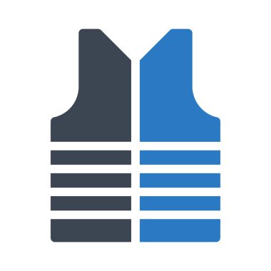 can yeleği düz simgesi beyaz arka plan üzerinde izole mavi ve gri renklerde