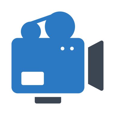 video kamera düz simgesi beyaz arka plan üzerinde izole mavi ve gri renklerde