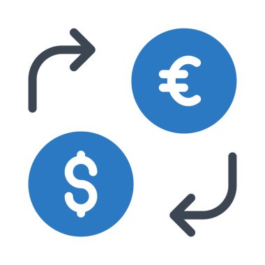 para döviz düz simgesi beyaz arka plan üzerinde izole mavi ve gri renklerde