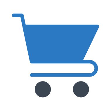 alışveriş sepeti düz simgesi beyaz arka plan üzerinde izole mavi ve gri renklerde