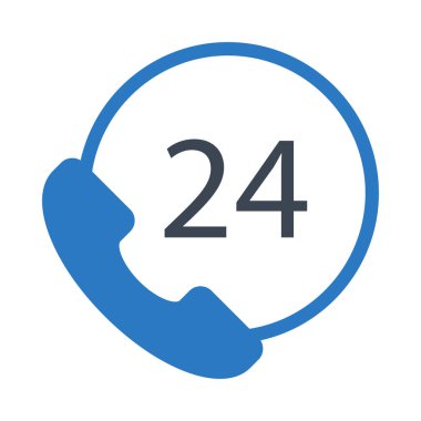 Arama Merkezi düz simgesi beyaz arka plan üzerinde izole mavi ve gri renklerde