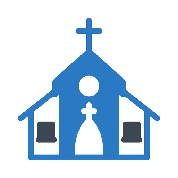 Kerk Plat Pictogram Blauw Grijs Kleuren Geïsoleerd Witte Achtergrond — Stockvector