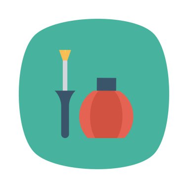  kırmızı ve gri makyaj fırça ile parfüm düz beyaz arka plan üzerinde izole yeşil daire simgesinde