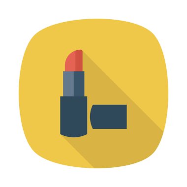 Beyaz arka plan üzerinde izole sarı daire içinde kırmızı ve gri ruj düz simgesi  