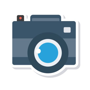 Beyaz arka plan üzerinde izole mavi ve gri renklerde kamera düz simgesi