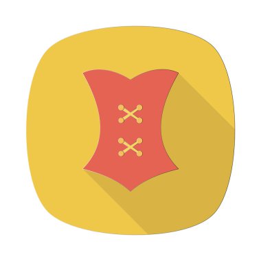 Beyaz arka plan üzerinde izole sarı daire içinde kırmızı renkli Bayan korse 