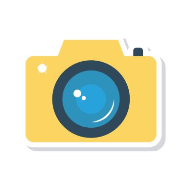 mavi ve gri sarı renklerle beyaz arka plan üzerinde izole kamera düz simgesi