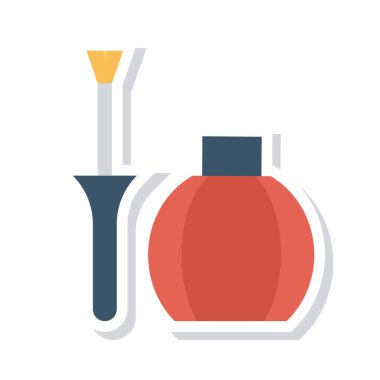 makyaj fırça ile parfüm düz simgesi beyaz arka plan üzerinde izole kırmızı ve gri renklerde