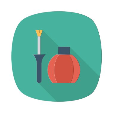 makyaj fırça ile parfüm düz simgesi yeşil daire beyaz arka plan üzerinde izole kırmızı ve gri renklerde 