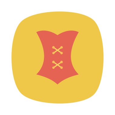 Beyaz arka plan üzerinde izole sarı daire içinde kırmızı Bayan korse 