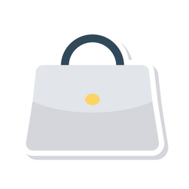 Beyaz arka plan üzerinde izole sarı ve gri renklerde kadın çanta düz simgesi