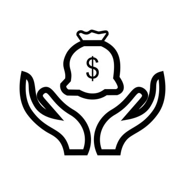  para çantası el düz simgesi beyaz arka plan, vektör, illüstrasyon izole dolar simgesiyle