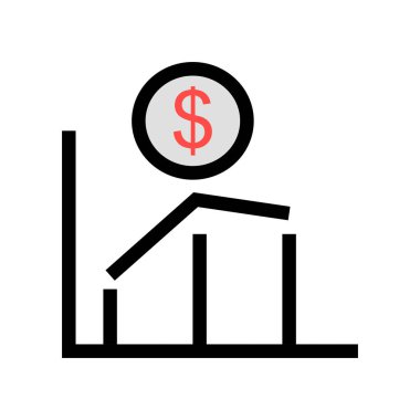 dolar işareti düz simgesi beyaz arka plan üzerinde izole olan analitik grafik 