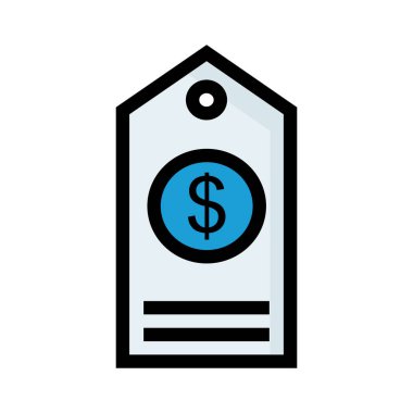 Fiyat etiketi ile dolar işareti düz simgesi beyaz arka plan, vektör, illüstrasyon izole