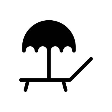 şemsiye şezlong düz simgesi, vektör, illüstrasyon