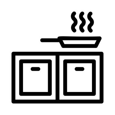 sıcak tava fırın düz simgesi, vektör, illüstrasyon