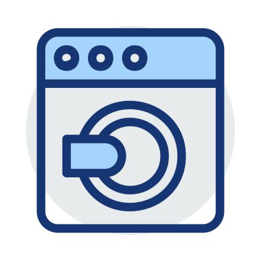 çamaşır makinesi düz simgesi, vektör, illüstrasyon