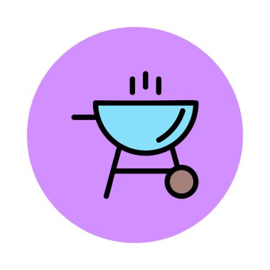 Barbekü ızgara düz simgesi, vektör, illüstrasyon