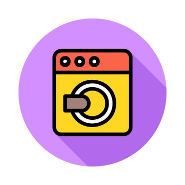 çamaşır makinesi düz simgesi, vektör, illüstrasyon