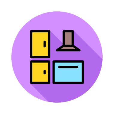 Mutfak fırın ve başlık düz simgesi, vektör, illüstrasyon