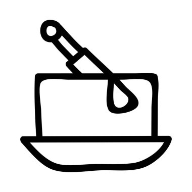 bıçak kesim tereyağı düz plaka simgesi, vektör, illüstrasyon