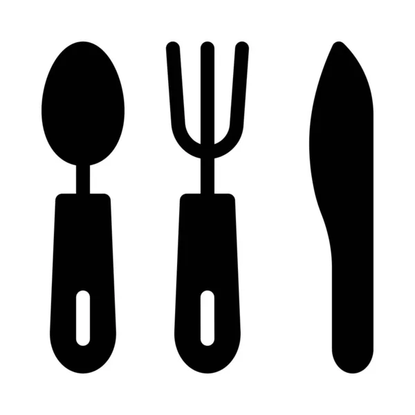 Tenedor Con Cuchillo Cuchara Icono Plano Vector Ilustración — Archivo Imágenes Vectoriales