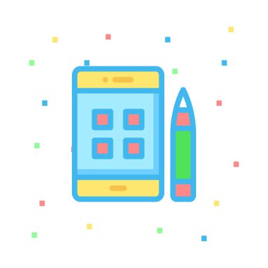 tablet ekran ve kalem, vektör çizim 