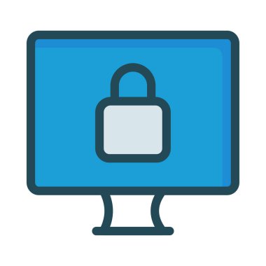 bilgisayar monitörü kilit simge vektör çizim ile 