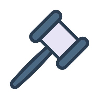 Yargıç çekiç düz simgesi beyaz arka plan, vektör, illüstrasyon izole