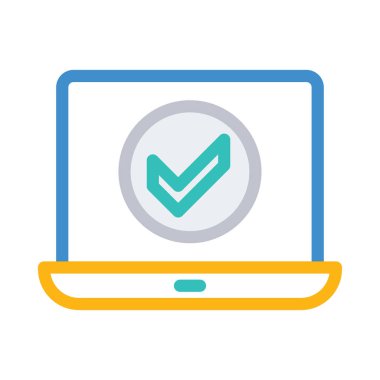 Beyaz arka plan, vektör, illüstrasyon izole onay düğmesini düz simgesi ile dizüstü bilgisayar