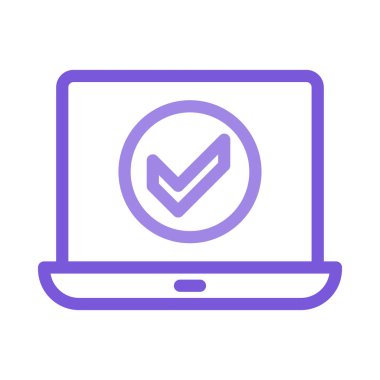 Beyaz arka plan, vektör, illüstrasyon izole onay düğmesini düz simgesi ile dizüstü bilgisayar