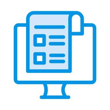 bilgisayar ekranında belge düz stil ikonu, vektör çizim ile 