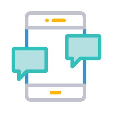 Sohbet konuşma balonları ile smartphone düz simgesi beyaz arka plan, vektör, illüstrasyon izole