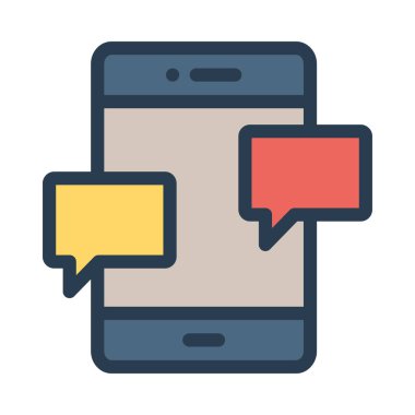 Sohbet konuşma balonları ile smartphone düz simgesi beyaz arka plan, vektör, illüstrasyon izole