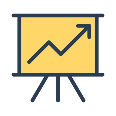 Analitik grafik sunum kurulu düz simgesi beyaz arka plan, vektör, illüstrasyon izole üzerinde