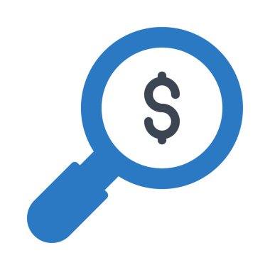 Beyaz arka plan, vektör, illüstrasyon izole doları sembolü düz simgesi olan Büyüteç