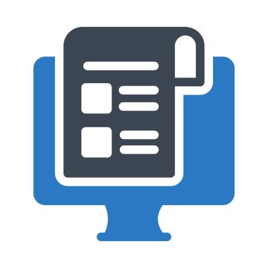 bilgisayar ekranında belge düz stil ikonu, vektör çizim ile 