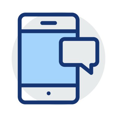 konuşma balonu ile Smartphone ekran düz beyaz arka plan, vektör, illüstrasyon izole simgesi