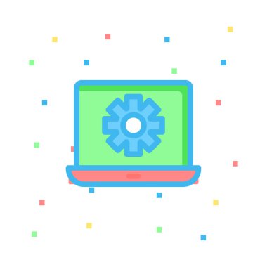 Beyaz arka plan, vektör, illüstrasyon izole vites düz simgesi ile dizüstü bilgisayar