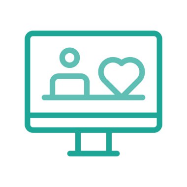 bilgisayar ekran avatar ve kalp düz stil ikonu, vektör çizim ile 