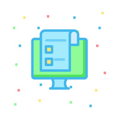 bilgisayar ekranında belge simgesi düz stil ikonu, vektör çizim ile 