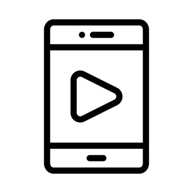 Smartphone ekran ile oyun düğme düz simgesi beyaz arka plan, vektör, illüstrasyon izole